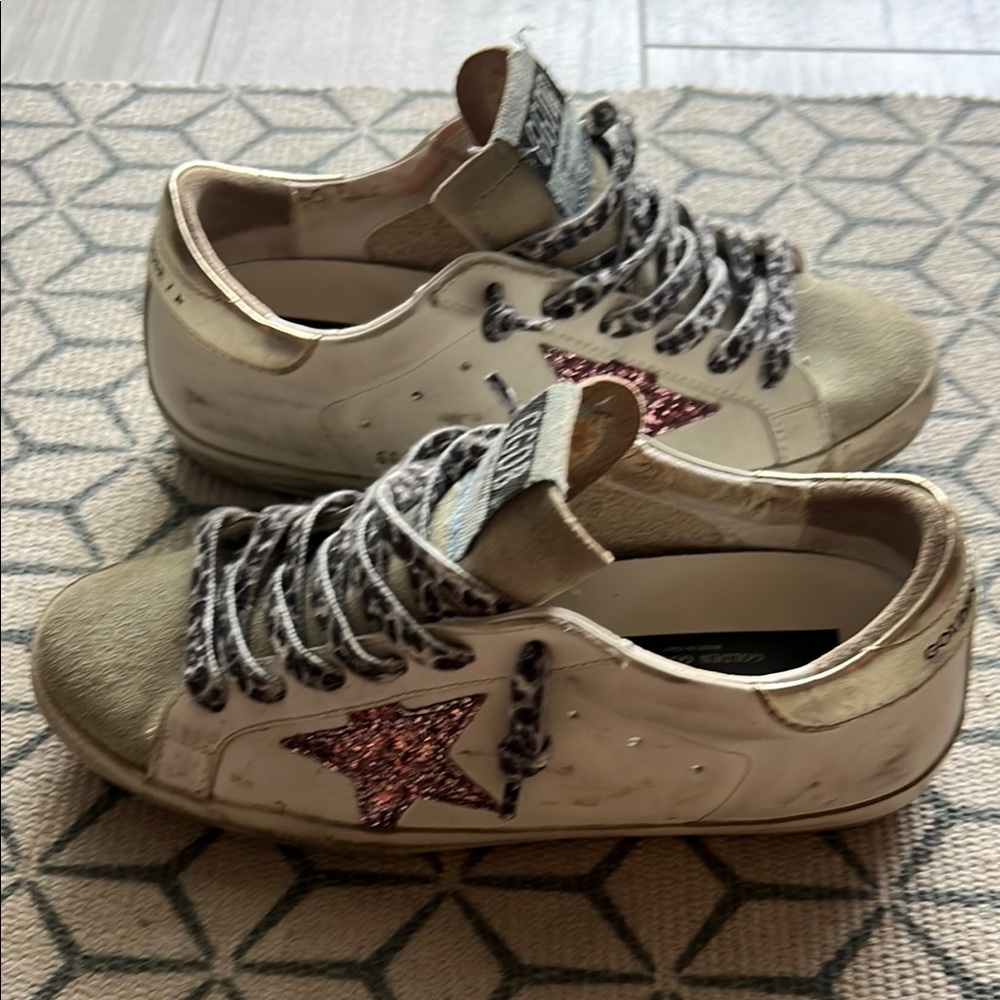 Golden Goose Sneakers with Pink Glitter Star As-Is